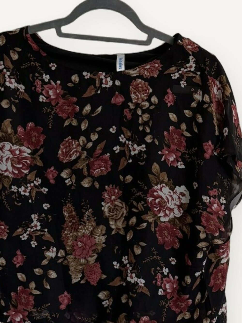 Neineiwu Black Rose Floral Layered Chiffon Blouse Size M
